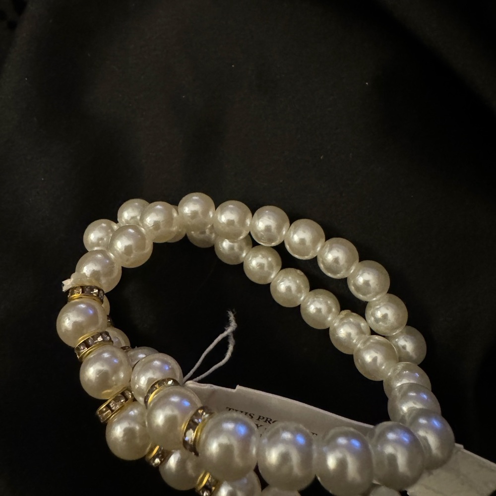 Double stranded pearl bracelet NEW 6 in wrist w stretch Laura Ford Retai… - Picture 5 of 7